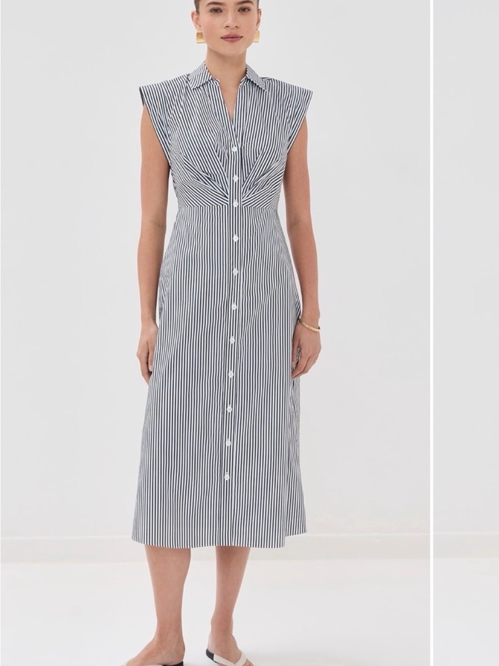 Veronica Beard Haydon Navy and White Striped Midi Dress